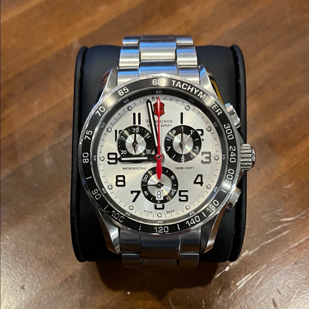 Victorinox Silver and Black Chronograph Watch